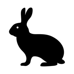 Silhouette of a black rabbit with long ears against a white background