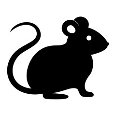 Simple silhouette illustration of a mouse with a curled tail and ears