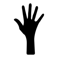 Silhouette of a Black Human Hand Reaching Out Against White Background