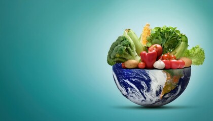 World Vegetable Day Fresh Vegetables on a World Globe for a Vegan Day Concept