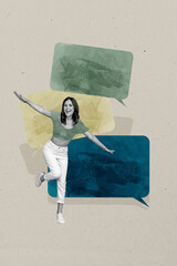Collage of colorful speech bubbles symbolizing digital chatting modern communication internet...
