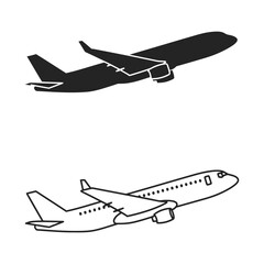 "Airplane Silhouette and Outline Icons &ndash; Commercial Jet Aircraft Symbols for Travel and Aviation Design"