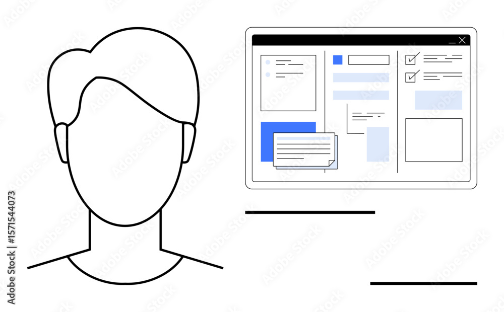 Aufkleber outline of a person next to a web-based interface featuring tasks, checkboxes, and message. ideal fo