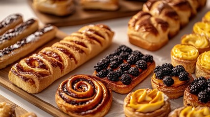 Assorted Pastries and Tarts with Fresh Fruits and Sweet Toppings