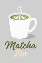 Matcha Zen Beverage in White Cup with Steam