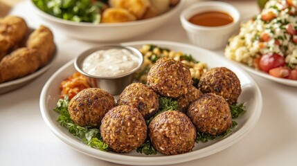 Delicious Traditional Food Plate with Fried Balls and Fresh Salad