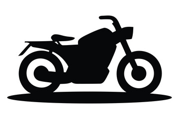 Silhouette of a modern motorcycle on a white background with a subtle ground shadow