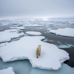 Polar bear walking on melting arctic ice, symbol of climate change – high quality printable image
