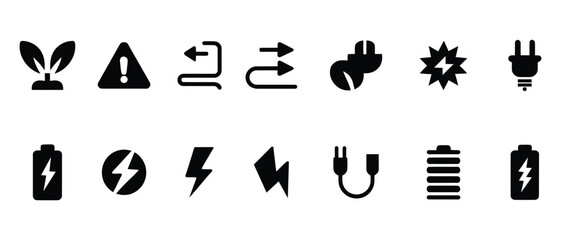 Collection of black icons representing energy power and environmental concepts