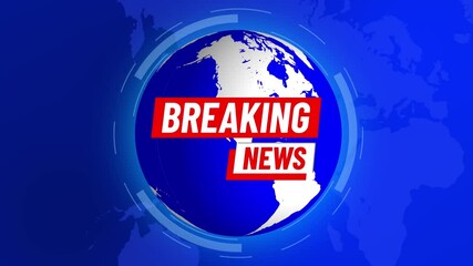 breaking news with rotating earth animation on blue background and live on top right corner