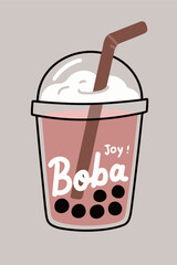 Joy Boba Drink with Bubble Tea and Straw