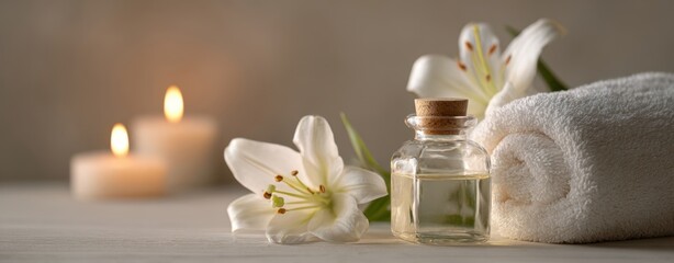 The soothing ambiance of essential oil and spa essentials for relaxation.