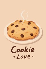 Warm Freshly Baked Chocolate Chip Cookie on Plate with Steam Rising Above