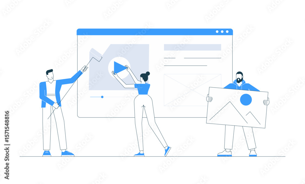 Poster vector illustration of a business team designing a website. concept of web development, ui and ux de