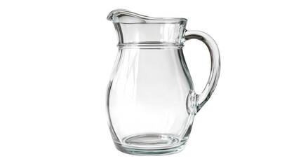 Elegant clear glass pitcher stands ready to serve refreshing beverages on a transparent background with a black backdrop.