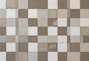 Digital abstract art featuring a modern checkerboard design in muted taupe and cream tones.