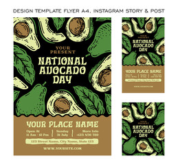 National Avocado Day Design Templates of Flyer, Social Media Story and Post