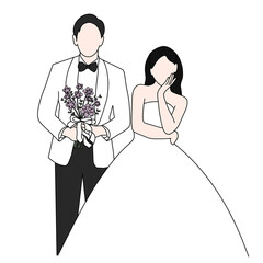 bride and groom with bouquet