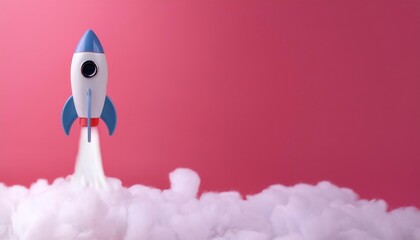 Rocket Launch Against Pink Background, Isolated Image for Business Start and Innovation