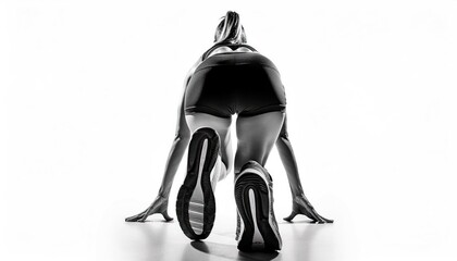 Runner on the Start Line, Black and White Sports Background