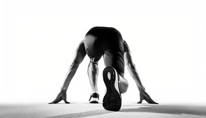 Runner on the Start Line, Black and White Sports Background