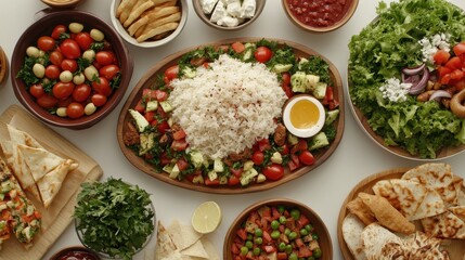 Colorful and Fresh Mediterranean Feast with Variety of Healthy Ingredients