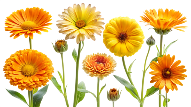 calendula flower set isolated on white background,png,ai generated.