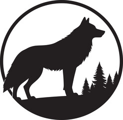 Wolf in Circle Silhouette Design | Black Wildlife Emblem Illustration Vector Format