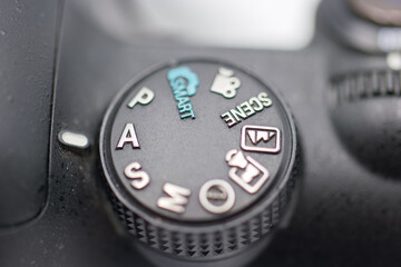 Camera settings dial showcasing various modes for photography in close up view