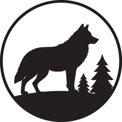 Wolf in Circle Silhouette Design | Black Wildlife Emblem Illustration Vector Format