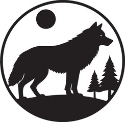 Wolf in Circle Silhouette Design | Black Wildlife Emblem Illustration Vector Format