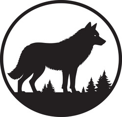 Wolf in Circle Silhouette Design | Black Wildlife Emblem Illustration Vector Format