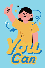 You Can Motivational Art with Girl Giving Thumbs Up