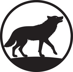 Wolf in Circle Silhouette Design | Black Wildlife Emblem Illustration Vector Format