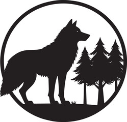 Wolf in Circle Silhouette Design | Black Wildlife Emblem Illustration Vector Format