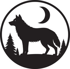 Wolf in Circle Silhouette Design | Black Wildlife Emblem Illustration Vector Format