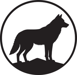Wolf in Circle Silhouette Design | Black Wildlife Emblem Illustration Vector Format