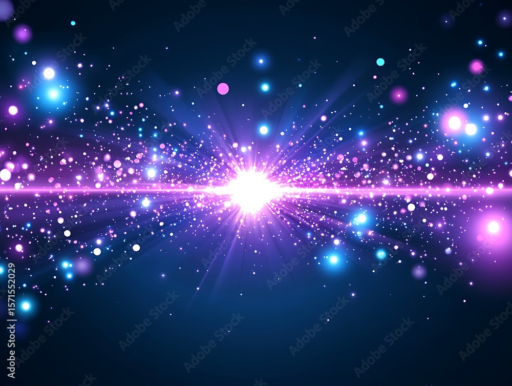 Poster brilliant cosmic explosion with a spectrum of lights and sparkling particles