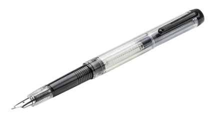 Discover transparent fountain pen for calligraphy writing and artistic drawing with black accents and fine nib