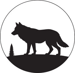 Wolf in Circle Silhouette Design | Black Wildlife Emblem Illustration Vector Format