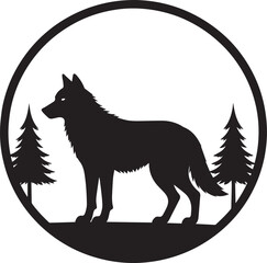 Wolf in Circle Silhouette Design | Black Wildlife Emblem Illustration Vector Format