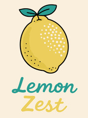 Lemon Zest Illustration with Bright Yellow Color and Green Leaves