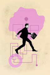 3d sketch image vertical collage of happy businessman businesswoman stand gearwheel optimization...
