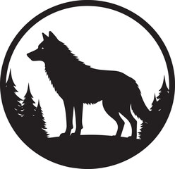 Wolf in Circle Silhouette Design | Black Wildlife Emblem Illustration Vector Format