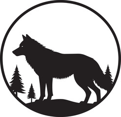 Wolf in Circle Silhouette Design | Black Wildlife Emblem Illustration Vector Format