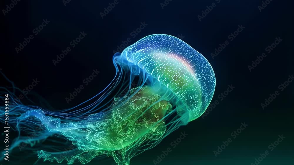 Aufkleber glowing jellyfish gracefully swimming through dark waters, creating a mesmerizing display of biolumi