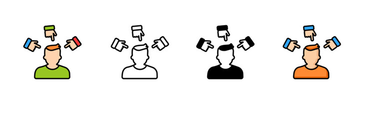 Icon shows diverse styles of hands pointing at a head, symbolizing focus or attention.