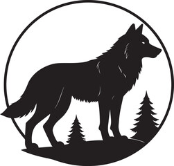 Wolf in Circle Silhouette Design | Black Wildlife Emblem Illustration Vector Format