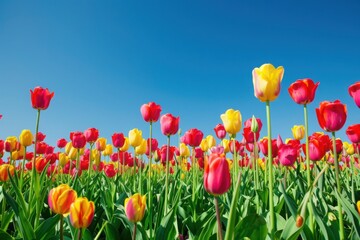 Fototapeta premium Colorful tulips field floral background