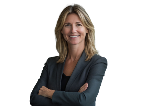 Confident smiling middle aged business woman attorney, 45 years old lady entrepreneur, mature female professional executive manager leader standing arms crossed in office looking at camera. Portrait. - Powered by Adobe